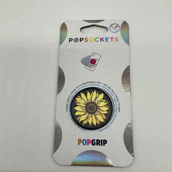 Set of 2 Sunflower Popsocket Yellow Black Phone Grip Holder Popgrip Holiday Gift - Picture 3 of 5